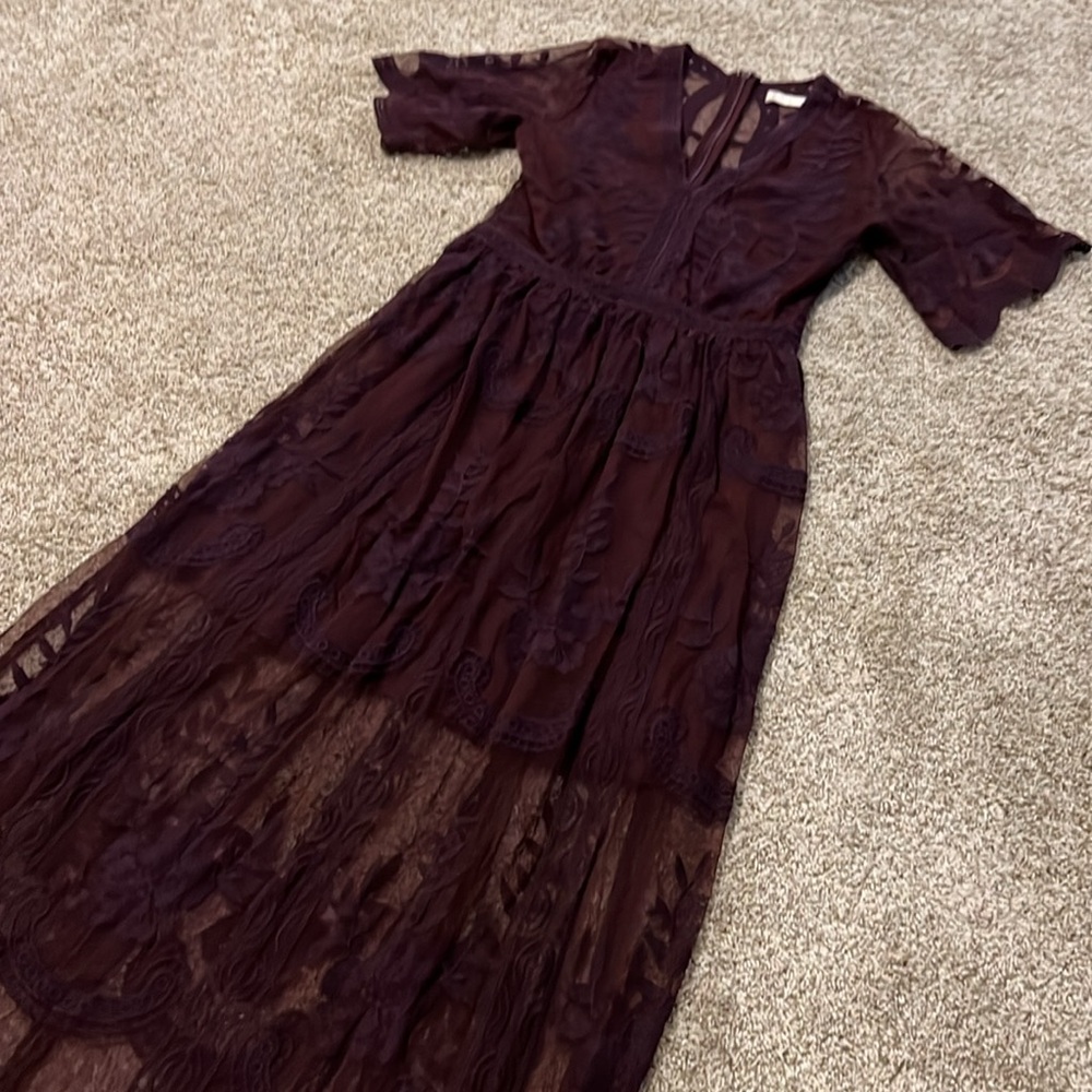 Altar’d state embroidered maxi dress with midi underlay- S